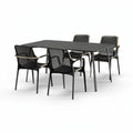 **Stół z krzesłami - Nowoczesny zestaw mebli, czarny design z wygodnymi siedziskami**