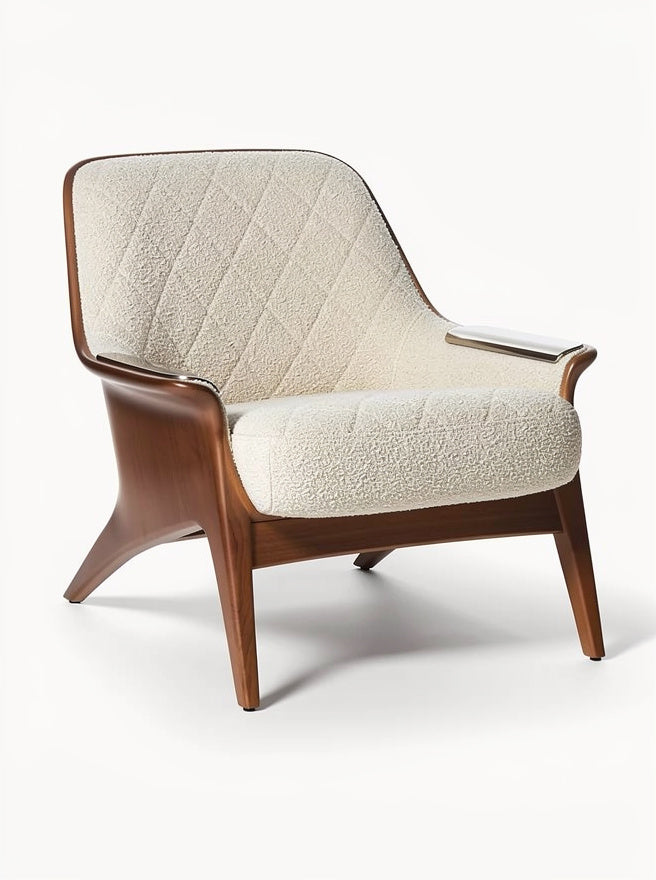 Krzesło designerskie z drewna i tapicerki, styl mid-century.