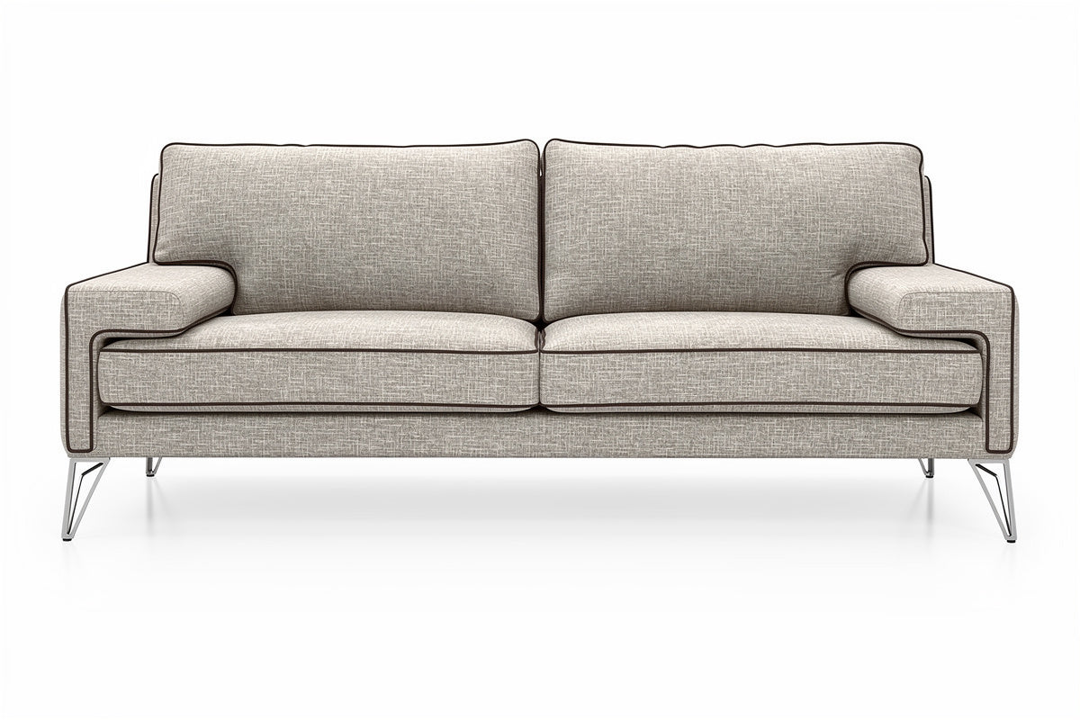 Sofa z jasnego materiału z metalowymi nogami - nowoczesny design.