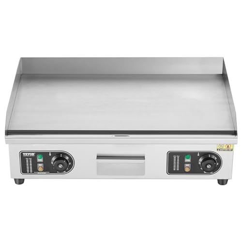 VEVOR Upgraded Commercial Electric Griddle, 2800W Stainless Steel Countertop Flat Top Grill, 26'' Griddle Grill with 2 Shovels and 2 Brushes, 122H