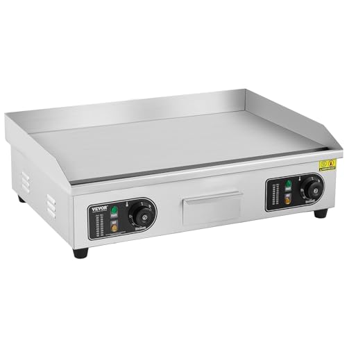 VEVOR Upgraded Commercial Electric Griddle, 2800W Stainless Steel Countertop Flat Top Grill, 26'' Griddle Grill with 2 Shovels and 2 Brushes, 122H