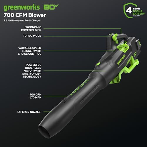 Greenworks 80V Brushless Cordless Yard Tool Combo Kit with 2.0Ah Battery & Rapid Charger C 16" Dual-Line String Trimmer and 500 CFM / 125 MPH Leaf