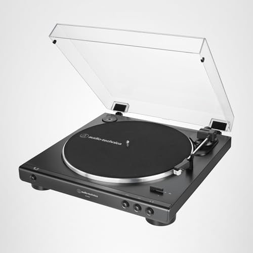 Audio-Technica AT-LP60X-BK Fully Automatic Belt-Drive Stereo Turntable, Black, Hi-Fi, 2 Speed, Dust Cover, Anti-Resonance, Die-Cast Aluminum Platter