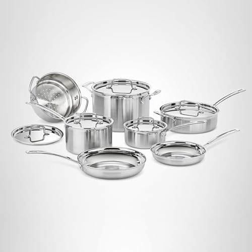 Cuisinart 12-Piece Cookware Set, MultiClad Pro Triple Ply Stainless Steel Cookware Set, Heat Surround Technology, Cool Grip Stick Handles, Oven Safe