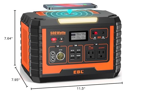 EBL Portable Power Station 500, 519.4Wh Outdoor Solar Generator with 110V/500W AC Outlet for Home Use, Emergency Backup, Camping