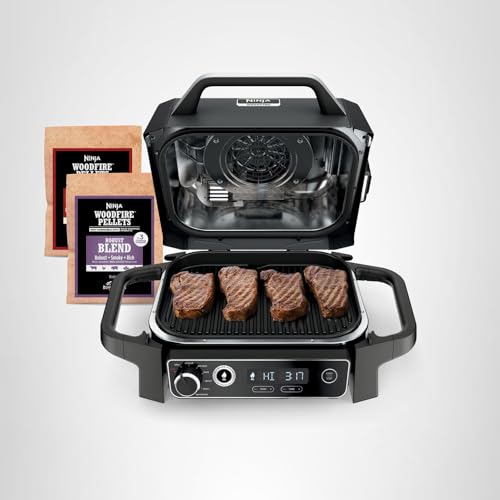 Ninja OG751 Woodfire Pro Outdoor Grill Built-In Thermometer,7-in-1 Master Grill,BBQ Smoker,& Outdoor Air Fryer Plus Bake,Roast,Dehydrate & Broil