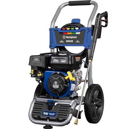 Westinghouse WPX3400 Gas Pressure Washer, 3400 PSI and 2.6 Max GPM, Onboard Soap Tank, Spray Gun and Wand, 5 Nozzle Set, for Cars/Fences/Driveways