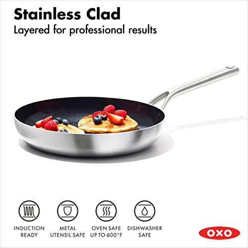 OXO Mira Tri-ply Stainless Steel, 10 Piece Cookware Pots and Pans Set, Skillets, Saute, Saucepans, Lids,Incl Ceramic Nonstick Frying Pan,Induction