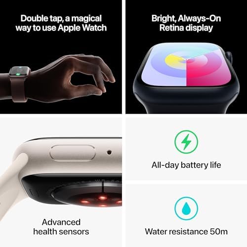 Apple Watch Series 9 [GPS 45mm] Midnight Aluminum Case with Midnight Sport Band M/L (Renewed)