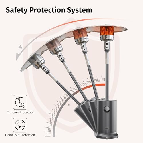 EAST OAK 48,000 BTU Pyramid Patio Heater, Quartz Glass Tube Propane Outdoor Heater with Wheels, Triple Safety Protection, 2025 Upgrade for Home