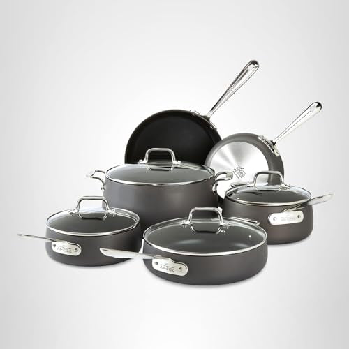 All-Clad HA1 Hard Anodized Nonstick Pots and Pans Set Non Stick Cookware Sets, Oven Broiler Safe 500F, Black