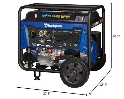 Westinghouse 13500 Peak Watt Tri-Fuel Home Backup Portable Generator, Remote Electric Start, Transfer Switch Ready, Gas, Propane, and Natural Gas