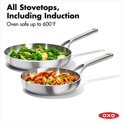 OXO Mira Tri-ply Stainless Steel, 10 Piece Cookware Pots and Pans Set, Skillets, Saute, Saucepans, Lids,Incl Ceramic Nonstick Frying Pan,Induction