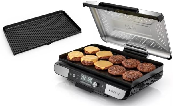 Ninja Sizzle Pro XL 20 Inch Indoor Griddle & Grill with ProTemp IQ, 250FC500F, Detachable Ventilated Lid, Grease Control, Ceramic Nonstick Plates