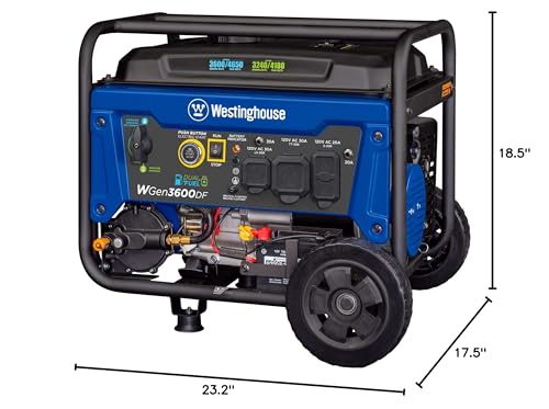 Westinghouse 4650 Peak Watt Dual Fuel Portable Generator, Remote Electric Start with Auto Choke, RV Ready 30A Outlet, Gas & Propane Powered