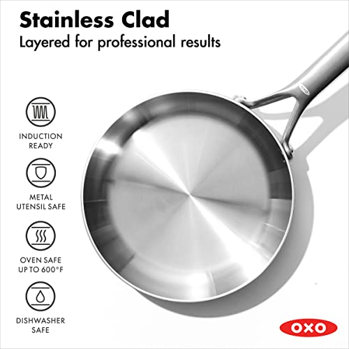 OXO Mira Tri-ply Stainless Steel, 10 Piece Cookware Pots and Pans Set, Skillets, Saute, Saucepans, Lids,Incl Ceramic Nonstick Frying Pan,Induction