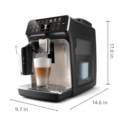 Philips 4400 Series Fully Automatic Espresso Machine, LatteGo Milk System, Integrated Grinder, 12 Hot & Iced Coffee Pre-Sets, Quick Start, SilentBrew
