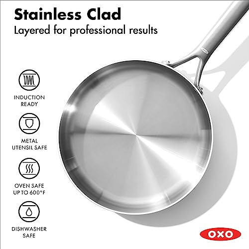 OXO Mira Tri-ply Stainless Steel, 10 Piece Cookware Pots and Pans Set, Skillets, Saute, Saucepans, Lids,Incl Ceramic Nonstick Frying Pan,Induction
