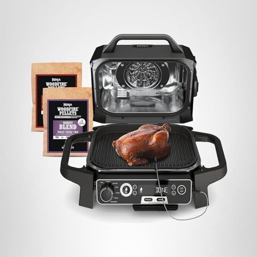 Ninja OG751 Woodfire Pro Outdoor Grill Built-In Thermometer,7-in-1 Master Grill,BBQ Smoker,& Outdoor Air Fryer Plus Bake,Roast,Dehydrate & Broil