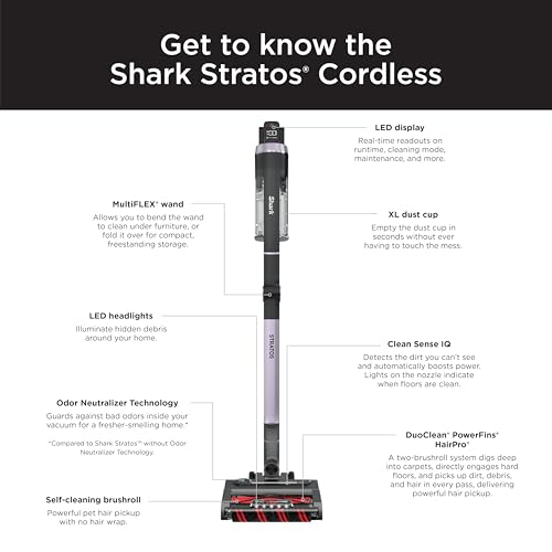Shark Stratos Cordless Vacuum with Clean Sense IQ and Odor Neutralizer, MultiFlex Wand, Includes Crevice Tool & Anti-Allergen Brush, Up To 60 Minute