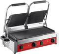 Commercial Dual Panini Sandwich Grill with Grooved Cast Iron Plates, 19.5x9.1 Inch Cooking Surface, 3500W Electric, 120-570F Temperature Control