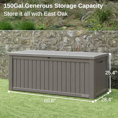 EAST OAK Outdoor Storage Box, 120 Gallon Deck Box with Stainless Steel Rods Large Resin Storage Bin for Patio Cushions, Garden Tools, Waterproof and