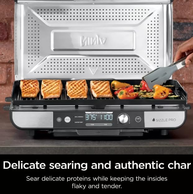Ninja Sizzle Pro XL 20 Inch Indoor Griddle & Grill with ProTemp IQ, 250FC500F, Detachable Ventilated Lid, Grease Control, Ceramic Nonstick Plates