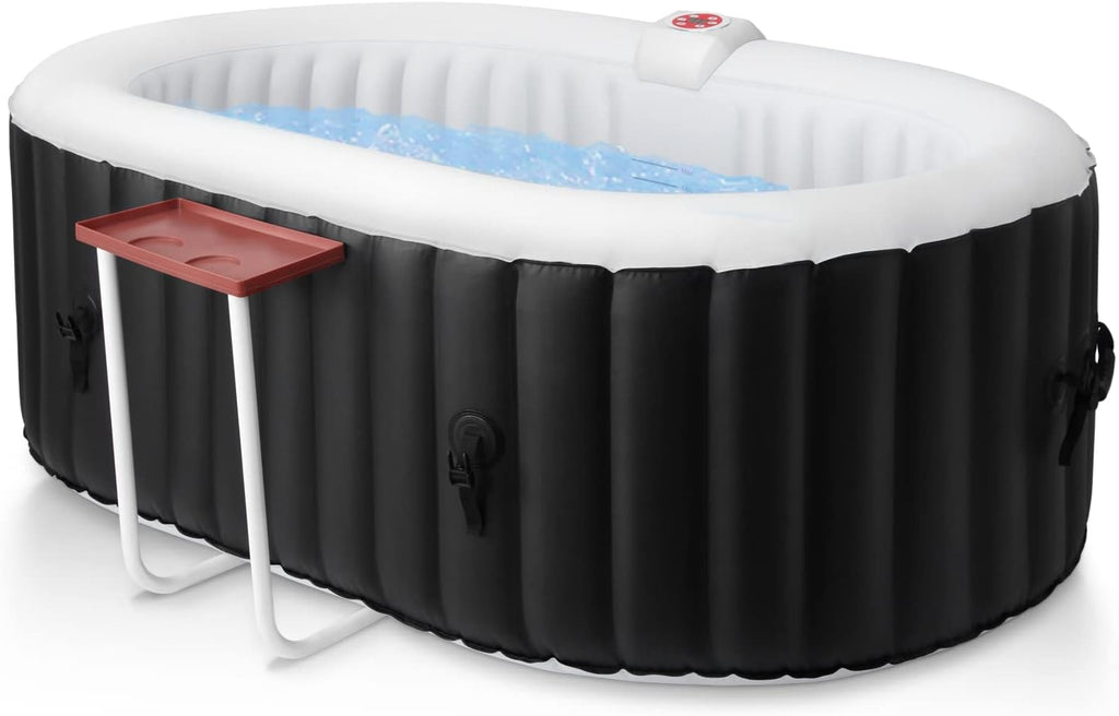Edostory Hot Tub Inflatable Portable Oval Spa 2 Person Hot Tub with 90 Bubble Jets, Cover, Filter Cartridges, Pump, Black