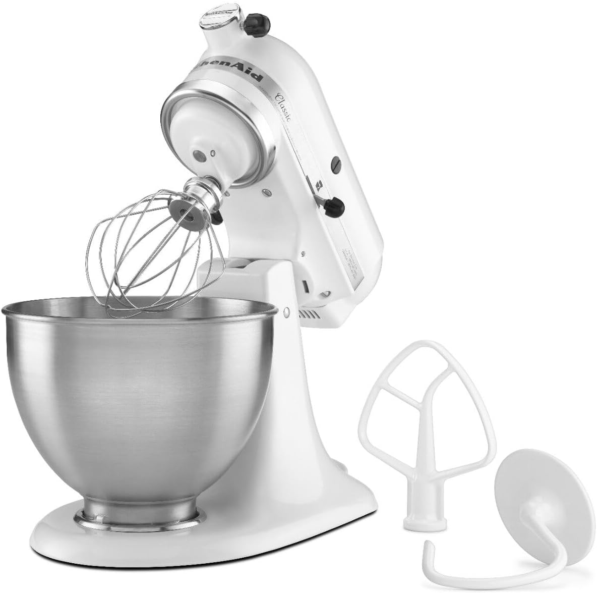 KitchenAid Classic Series 4.5 Quart Tilt-Head Stand Mixer K45SS, White & 5 Cup Food Chopper - KFC0516,Matte Black
