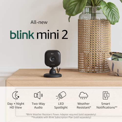 Blink Mini 2  Home Security & Pet Camera with HD video, color night view, motion detection, two-way audio, and built-in spotlight  1 camera (White)
