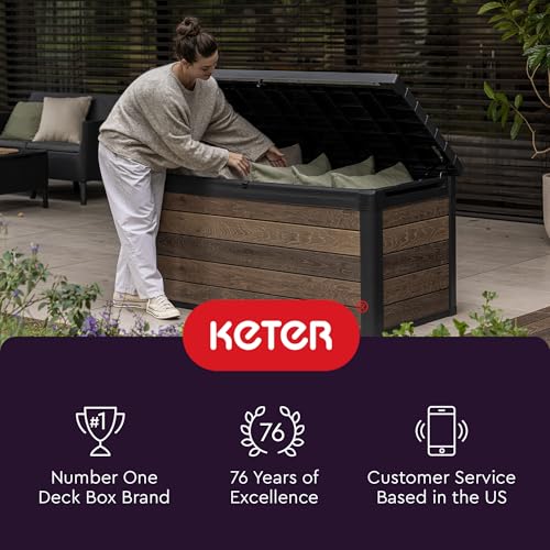 Keter Denali 200 Gallon Resin Large Deck Box with Double Wall 20mm Panels - Paintable and Drillable-Organization and Storage for Patio Furniture and