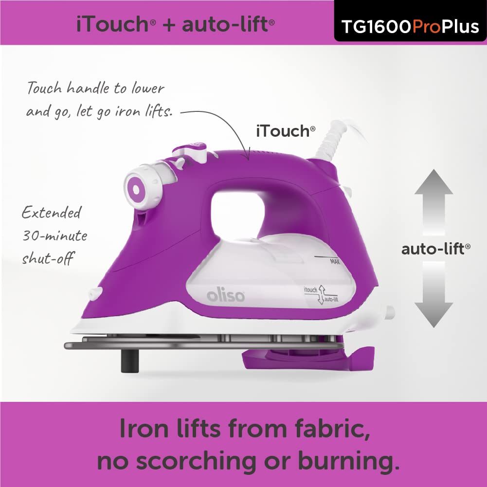oliso TG1600 ProPlus Smart Iron with Auto-Lift C 1800 Watt Steam Iron for Clothes, Sewing, Quilting & Crafting C Diamond Ceramic-Flow Soleplate