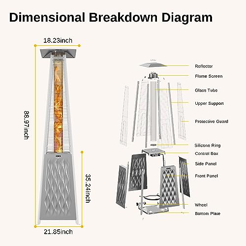 EAST OAK 48,000 BTU Pyramid Patio Heater, Quartz Glass Tube Propane Outdoor Heater with Wheels, Triple Safety Protection, 2025 Upgrade for Home