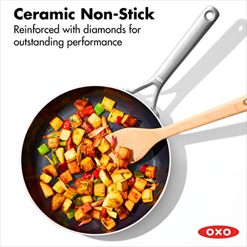 OXO Mira Tri-ply Stainless Steel, 10 Piece Cookware Pots and Pans Set, Skillets, Saute, Saucepans, Lids,Incl Ceramic Nonstick Frying Pan,Induction
