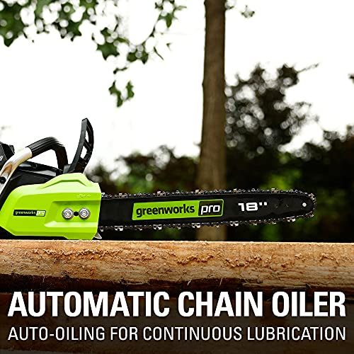 Greenworks 80V 18" Brushless Cordless Chainsaw (Great For Tree Felling, Limbing, Pruning, and Firewood) / 75+ Compatible Tools), 2.0Ah Battery and