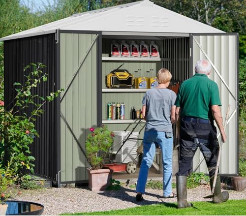 Greesum Outdoor Storage Shed 6 x 8 ft. Utility Tool Shed Metal Storage Garden Shed with Door & Lock for Patio Storage, Brown