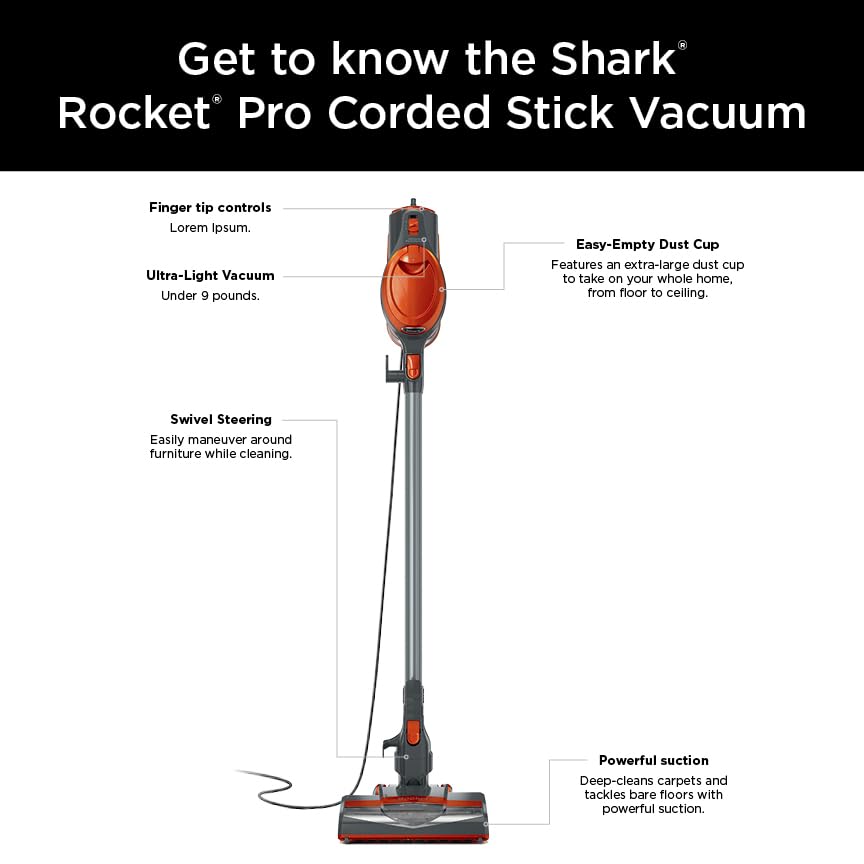 Shark | Corded Stick Vacuum Cleaner | Vertex Ultralight | Removable Handheld Vacuum | Pet Hair Vacuum for Carpet and Hard Floor | Powerful Suction