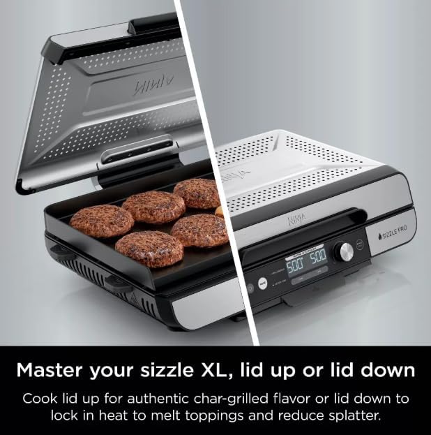 Ninja Sizzle Pro XL 20 Inch Indoor Griddle & Grill with ProTemp IQ, 250FC500F, Detachable Ventilated Lid, Grease Control, Ceramic Nonstick Plates
