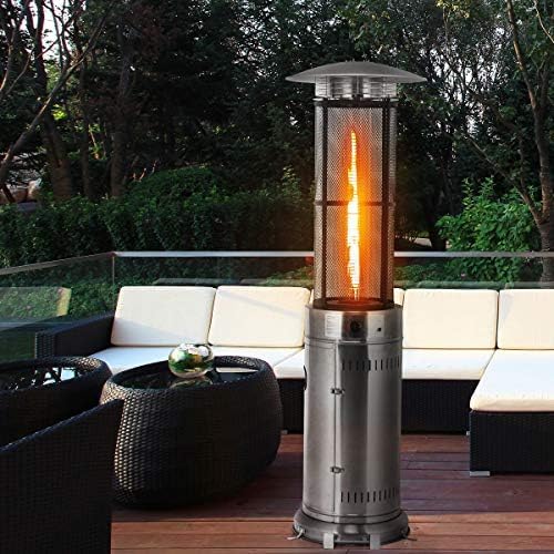 Happygrill Patio Heater, Outdoor Round Space Heater with Adjustable Heat, Wheels & True Flame, 40000 BTU Stainless Steel Patio Propane Heater