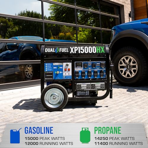 DuroMax XP13000HX 13,000-Watt Dual Fuel Portable Generator - Gas & Propane, Electric Start, Whole Home Power Backup, Transfer Switch Ready, RV &