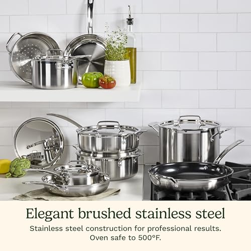 Cuisinart 12-Piece Cookware Set, MultiClad Pro Triple Ply Stainless Steel Cookware Set, Heat Surround Technology, Cool Grip Stick Handles, Oven Safe
