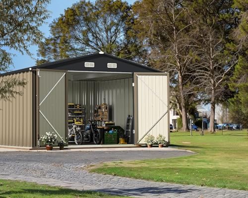 Greesum Outdoor Storage Shed 6 x 8 ft. Utility Tool Shed Metal Storage Garden Shed with Door & Lock for Patio Storage, Brown