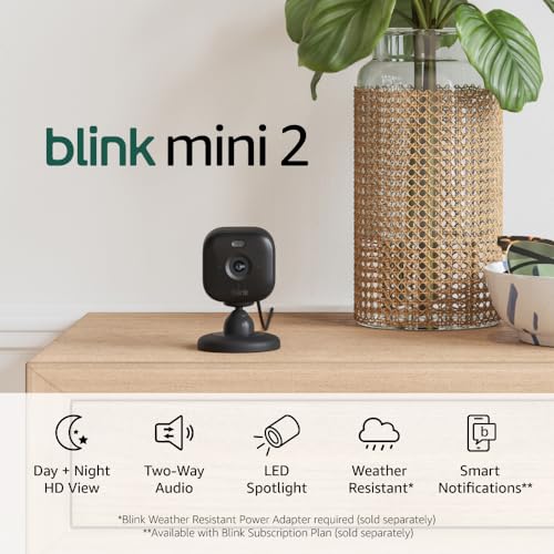 Blink Mini 2  Home Security & Pet Camera with HD video, color night view, motion detection, two-way audio, and built-in spotlight  1 camera (White)