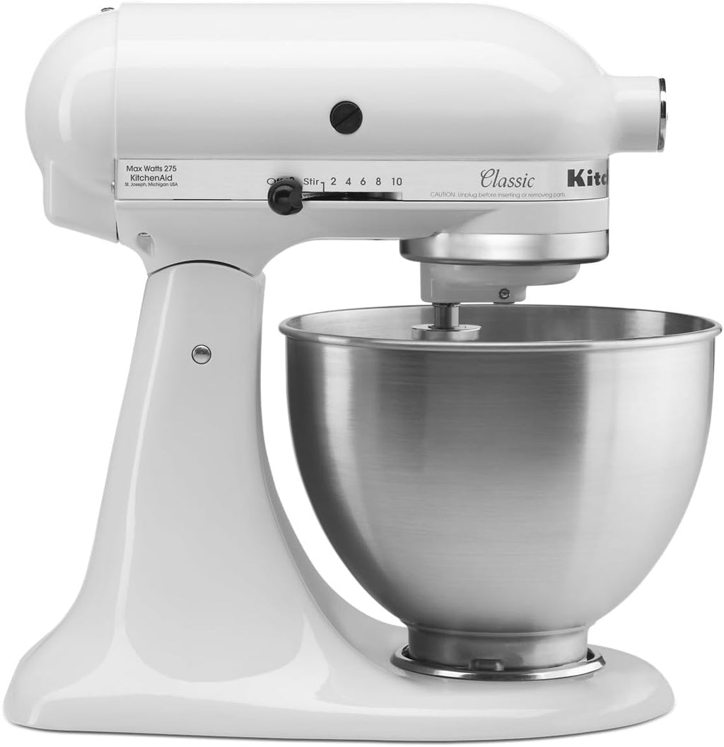 KitchenAid Classic Series 4.5 Quart Tilt-Head Stand Mixer K45SS, White & 5 Cup Food Chopper - KFC0516,Matte Black