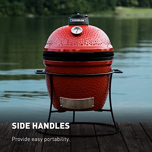 Kamado Joe Joe Jr 13.5-inch Portable Ceramic Charcoal Grill with Grill Stand, Stainless Steel Cooking Grate, Heat Deflectors and Ash Tool in Red