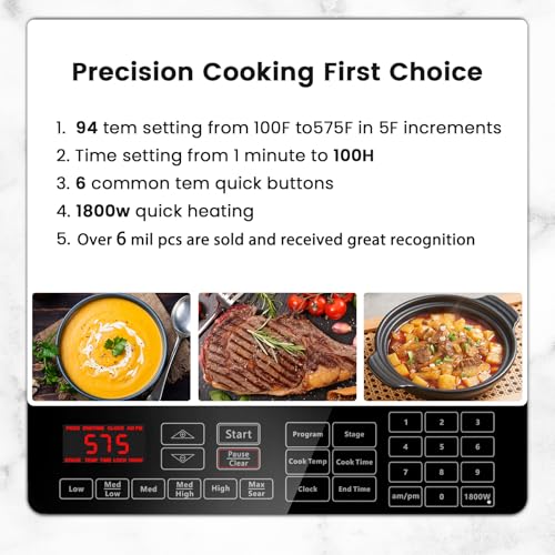 Nuwave PIC Double, Portable, Powerful 1800W with 2 Large 8 Heating Coils, Independent Controls, 94 Temp Settings from 100F to 575F in 5F