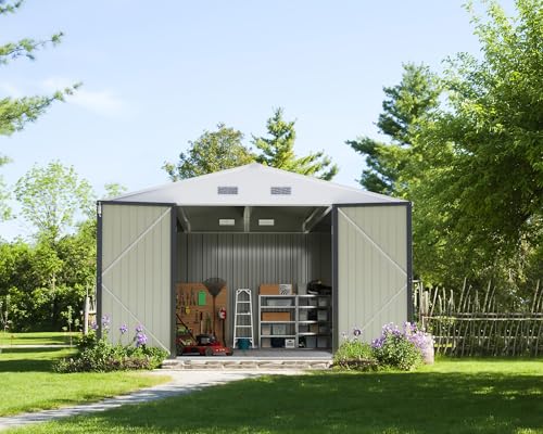 Greesum Outdoor Storage Shed 6 x 8 ft. Utility Tool Shed Metal Storage Garden Shed with Door & Lock for Patio Storage, Brown