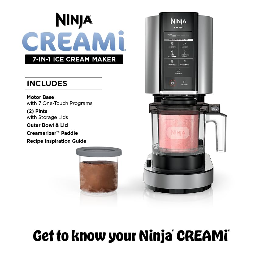 Ninja NC301 CREAMi Ice Cream Maker, for Gelato, Mix-ins, Milkshakes, Sorbet, Smoothie Bowls & More, 7 One-Touch Programs, with (2) Pint Containers &