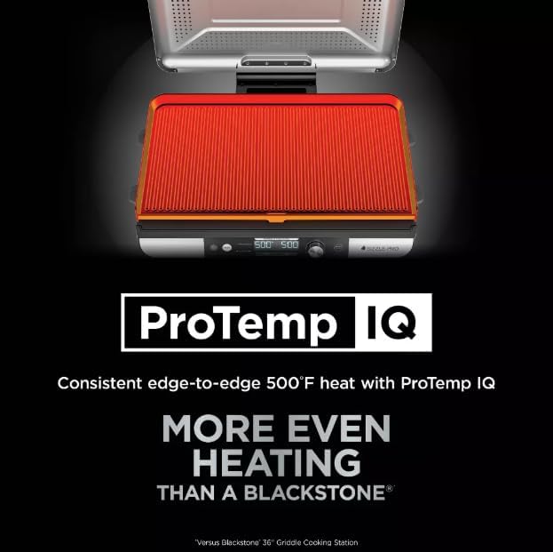 Ninja Sizzle Pro XL 20 Inch Indoor Griddle & Grill with ProTemp IQ, 250FC500F, Detachable Ventilated Lid, Grease Control, Ceramic Nonstick Plates