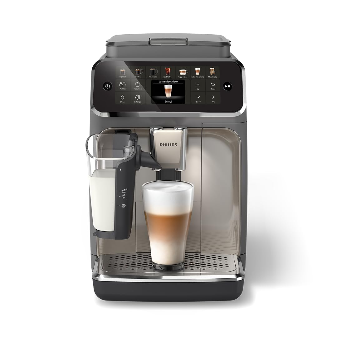 Philips 4400 Series Fully Automatic Espresso Machine, LatteGo Milk System, Integrated Grinder, 12 Hot & Iced Coffee Pre-Sets, Quick Start, SilentBrew